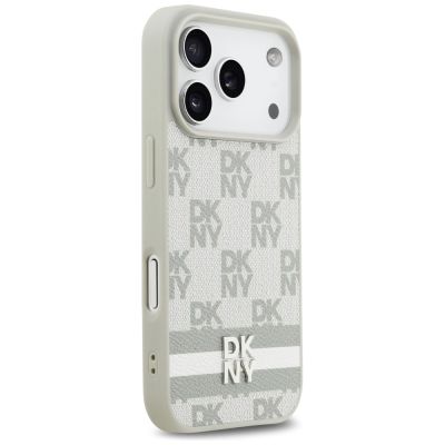 4. DKNY iPhone 17 Pro Hülle mit Karomuster und Streifen – Beige