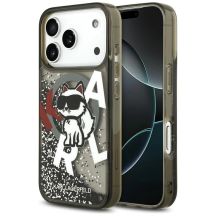 Karl Lagerfeld Liquid Glitter Choupette Logo MagSafe Hülle für iPhone 17 Pro - Schwarz