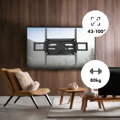 2. MACLEAN TV-WAND, max. VESA 800x600, 43-100", 80 kg, vertikale und horizontale Winkelverstellung, Profil 50-500 mm, Schwarz, MC-423