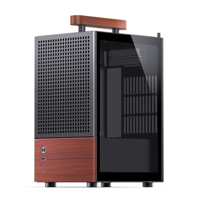 10. Jonsbo T6 Gehäuse, Mini-Tower, Mini-ITX, gehärtetes Glas, Holz – Schwarz
