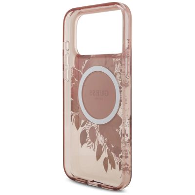 7. Guess IML Flowers Pearl Strap MagSafe Hülle für iPhone 18 Pro Max / 17 Pro Max – rosa