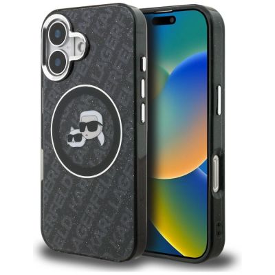 Karl Lagerfeld IML Glitter Karl & Choupette Heads Logo MagSafe Hülle für iPhone 16 - Schwarz