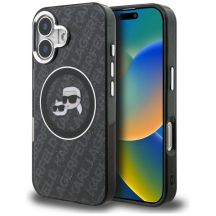 Karl Lagerfeld IML Glitter Karl & Choupette Heads Logo MagSafe Hülle für iPhone 16 - Schwarz