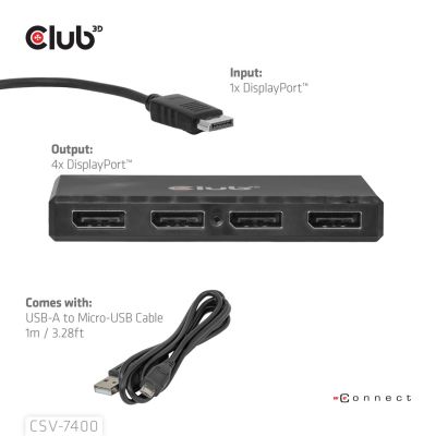 4. USB Club Hub 3D MST (Multi Stream Transport) DisplayPort 1.4 auf 4x DisplayPort, vier Monitore, 4x 4K30Hz, 8K30Hz