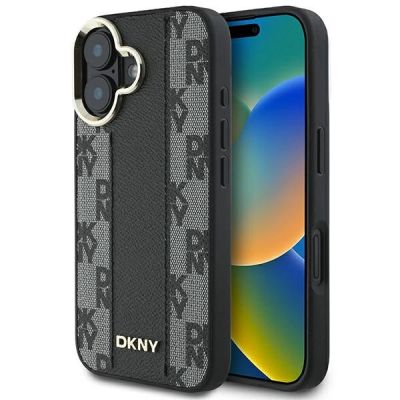 DKNY Checkered Pattern Magsafe Hülle für iPhone 16 Plus – Schwarz