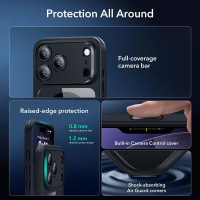 3. ESR Classic Hybrid MagSafe + Panzerglas-Set für iPhone 17 Pro - Klares Schwarz