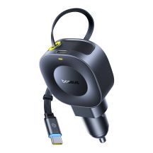 Baseus PrimeTrip VR2 30W + 30W Kfz-Ladegerät mit einziehbarem USB-C-Kabel – Schwarz