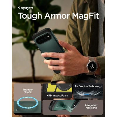 9. Spigen Tough Armor Mag MagSafe Hülle für Google Pixel 11 Pro – Dunkelgrün