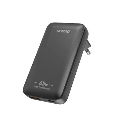 Dudao A65Q 65W GaN Reise-Wandladegerät USB-A / USB-C PD Ultradünn EU / US - Schwarz