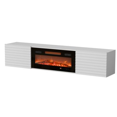5. TULA TV-Schrank 183x35x37 weiß matt + schwarzer Kamin