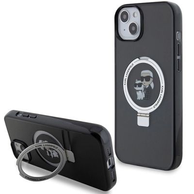 Karl Lagerfeld KLHMP15SHMRSKCK iPhone 15 6,1" schwarz/schwarz Hardcase Ringständer Karl&Choupette MagSafe