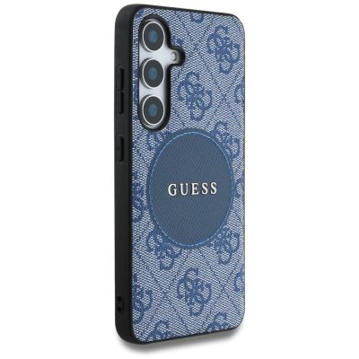 4. Guess 4G Round Patch Classic Logo MagSafe Hülle für Samsung Galaxy S25 Plus blau