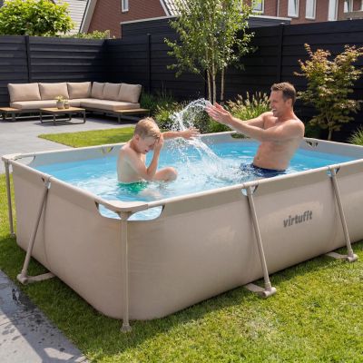 8. VIRTUFIT Rechteckiges Schwimmbecken 300 x 210 cm mit Filterpumpe Beige