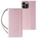 Magnetband-Hülle für iPhone 14 Pro Max Flip Wallet Mini Lanyard Stand Pink
