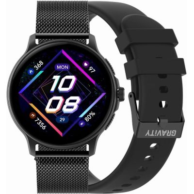 GRAVITY GT12-1 Damen-Smartwatch mit schwarzem Silikonarmband und schwarzem Armband