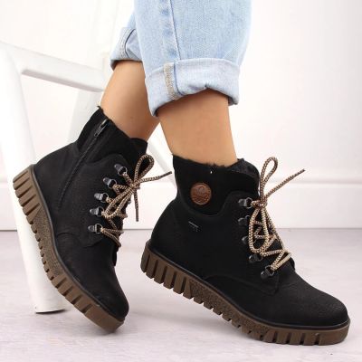 37. Wasserdichte schwarze Damen-Trekkingstiefeletten Rieker Y3433-00