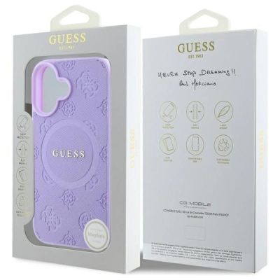 8. Guess Saffiano Peony Classic Logo MagSafe Hülle für iPhone 16 – Lila