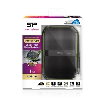 Externe Festplatte Silicon Power Armor A60 (1 TB; 2,5"; USB 3.2; 5400 U/min; Grün-Schwarz; SP010TBPHDA60S3K)