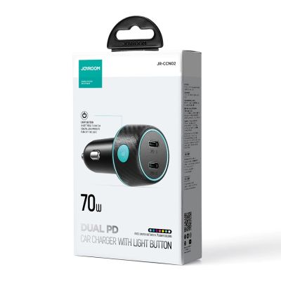 8. 2x USB C 70W Autoladegerät mit LED-Hintergrundbeleuchtung Joyroom JR-CCN02 - Schwarz