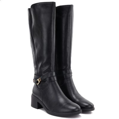 4. Damen-Lederstiefel mit Absatz, gefüttert, schwarz, Sergio Leone KZ-13-S