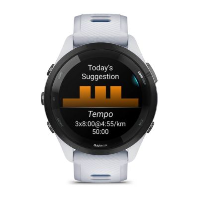 7. Garmin Forerunner 265 46 mm Schwarze Lünette mit Whitestone-Gehäuse Weiß und Blau