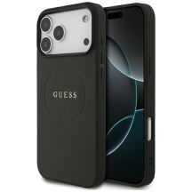Guess MagSafe Hülle mit genarbtem Goldring für iPhone 18 Pro Max / 17 Pro Max – Schwarz