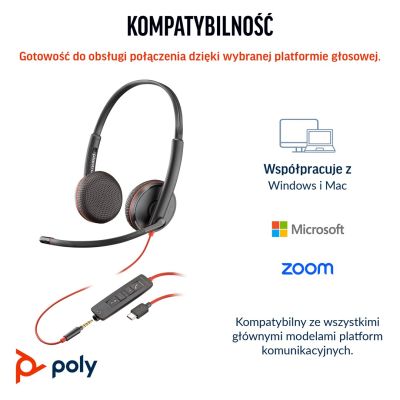 4. POLY Blackwire 3225 USB-C Stereo-Headset + 3,5-mm-Klinkenstecker + USB-C/A-Adapter (Multipack)