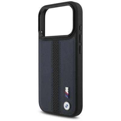 6. BMW M MagSafe Hülle mit perforiertem Streifenlogo für iPhone 17 Pro – Marineblau