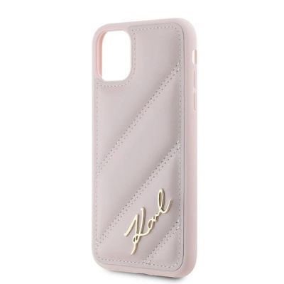 6. Karl Lagerfeld Diagonal Quilted Script Hülle für iPhone 11 / Xr – Rosa