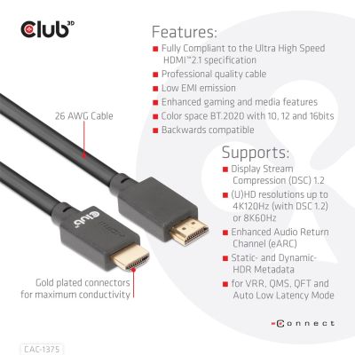 8. CLUB3D CAC-1375 HDMI-Kabel 5 m HDMI Typ A (Standard) Schwarz