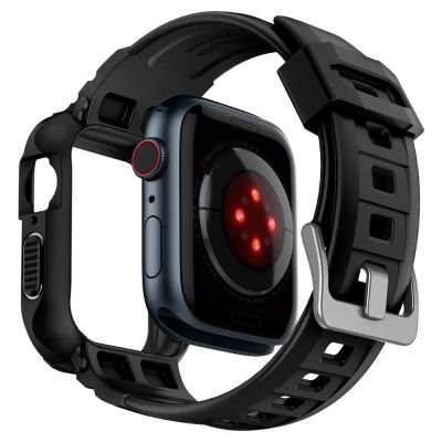 2. Spigen Rugged Armor Pro Hülle mit Armband für Apple Watch 4/5/6/7/8/SE (44/45 mm) – Schwarz