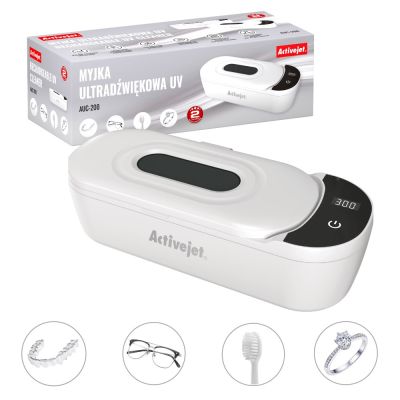 22. Activejet AUC-200 Ultraschall-UV-Reiniger für Zahnprothesen, Brillen und Schmuck, weiß.