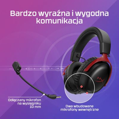 4. HyperX Cloud III Wireless – Kabelloses Gaming-Headset (Schwarz und Rot)