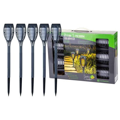 3. Solar-Taschenlampe mit tanzenden Flammen, 12 SMD-LEDs, 7,5 x 7,5 x 46,5 cm, 5er-Set