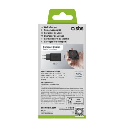 2. SBS TETRGAN1C45W 45-W-GaN-USB-C-Wandladegerät mit Power Delivery – Schwarz