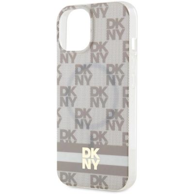 6. DKNY IML Checkered Mono Pattern & Printed Stripes MagSafe Hülle für iPhone 15 Plus / 14 Plus – Beige