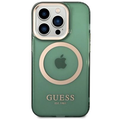3. Guess GUHMP14LHTCMA iPhone 14 Pro 6,1" grün/khaki Hartschale Gold Outline Translucent MagSafe