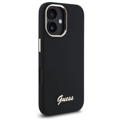 4. Guess Silikonhülle mit Metalllogo und Rahmen für iPhone 16 Plus – Schwarz