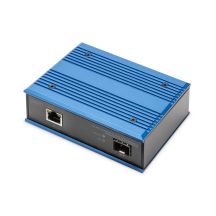 Industrieller Medienkonverter 1000Base-TX PoE 30W - 1000Base-FX SFP (ohne Modul) DIN erweiterter Temperaturbereich