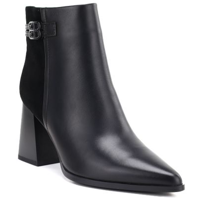 Schwarze Damen-Ankle-Boots aus Leder mit hohem Absatz, D&A S.Barski CR62-3477