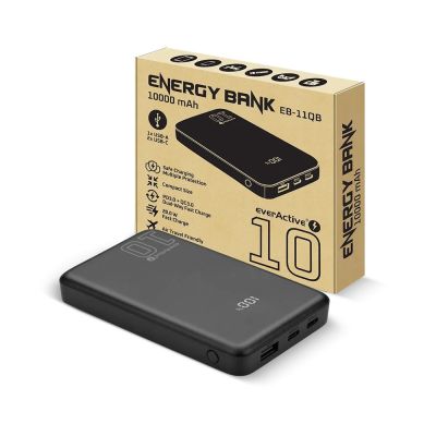 4. EVERACTIVE Powerbank 10000 mAh, 1x USB, 2x USB-C, 20 W, QC4+, LCD-Display, Schwarz EB-11QB