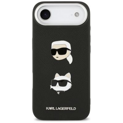 3. Karl Lagerfeld FW iPhone Air Hülle mit genarbten Karl & Choupette Köpfen, Pins und Logo - Schwarz