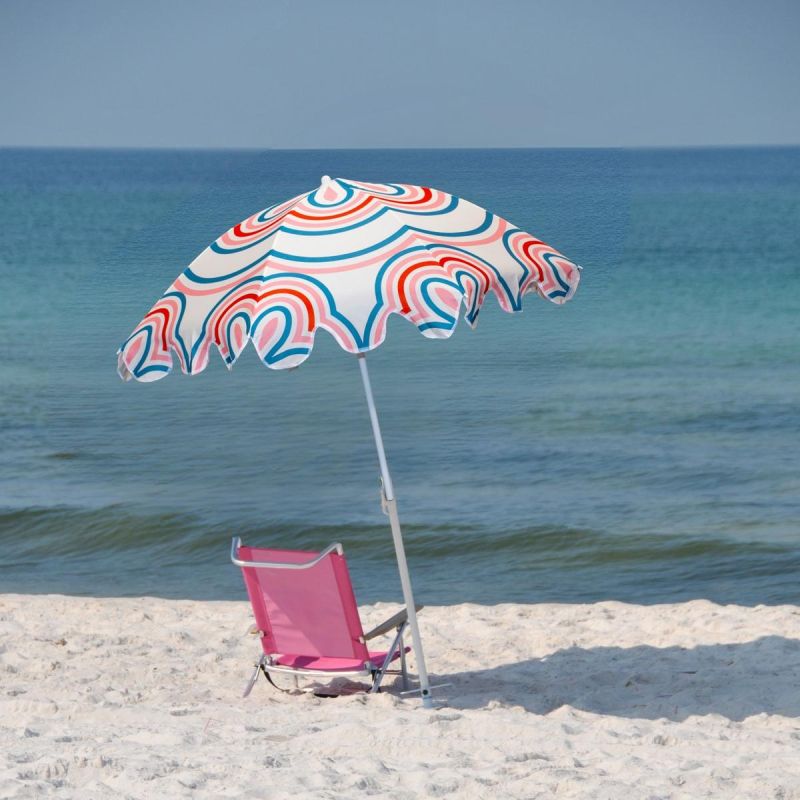 10. Strand- und Gartenschirm 160 cm, blau-rosa gestreift