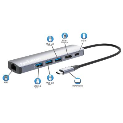 8. Manhattan 153959 Kabelgebundene Dockingstation USB 3.2 Gen 1 (3.1 Gen 1) Typ-C Silber