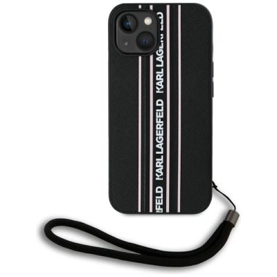 Karl Lagerfeld Saffiano Athleisure Stripes Cord iPhone 15 Hülle - Rosa