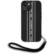 Karl Lagerfeld Saffiano Athleisure Stripes Cord iPhone 15 Hülle - Rosa