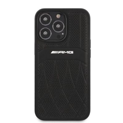 3. AMG AMHCP13LOSDBK iPhone 13 Pro / 13 6,1" schwarz/schwarzes Hardcase Leder mit gebogenen Linien