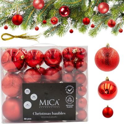8. DEKORATIVE KUNSTSTOFF-KUGELN BRUCHSICHER 46 STÜCK ROT MICA