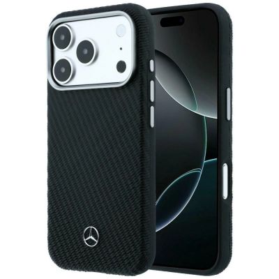 Mercedes Leder-Halbhülle in Holzoptik mit MagSafe-Funktion für iPhone 17 Pro Max – Schwarz