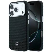 Mercedes Leder-Halbhülle in Holzoptik mit MagSafe-Funktion für iPhone 17 Pro Max – Schwarz